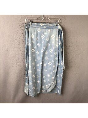 Tasha Polizzi Collection Skirt Womens M Blue Chambray Wrap Midi Geometric Boho